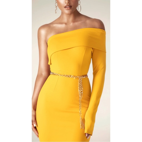 NWT Alieva Rita One Shoulder Dress in Mustard Yellow Woman’s Medium - Picture 3 of 8